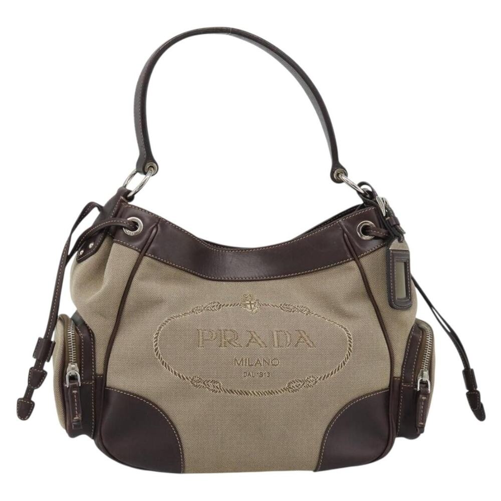 Prada Canvas Jacquard Shoulder Bag Beige